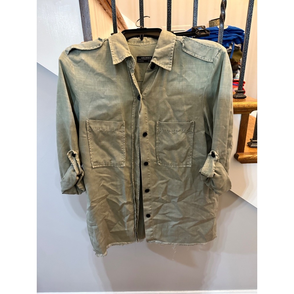 zara army green blouse medium‎